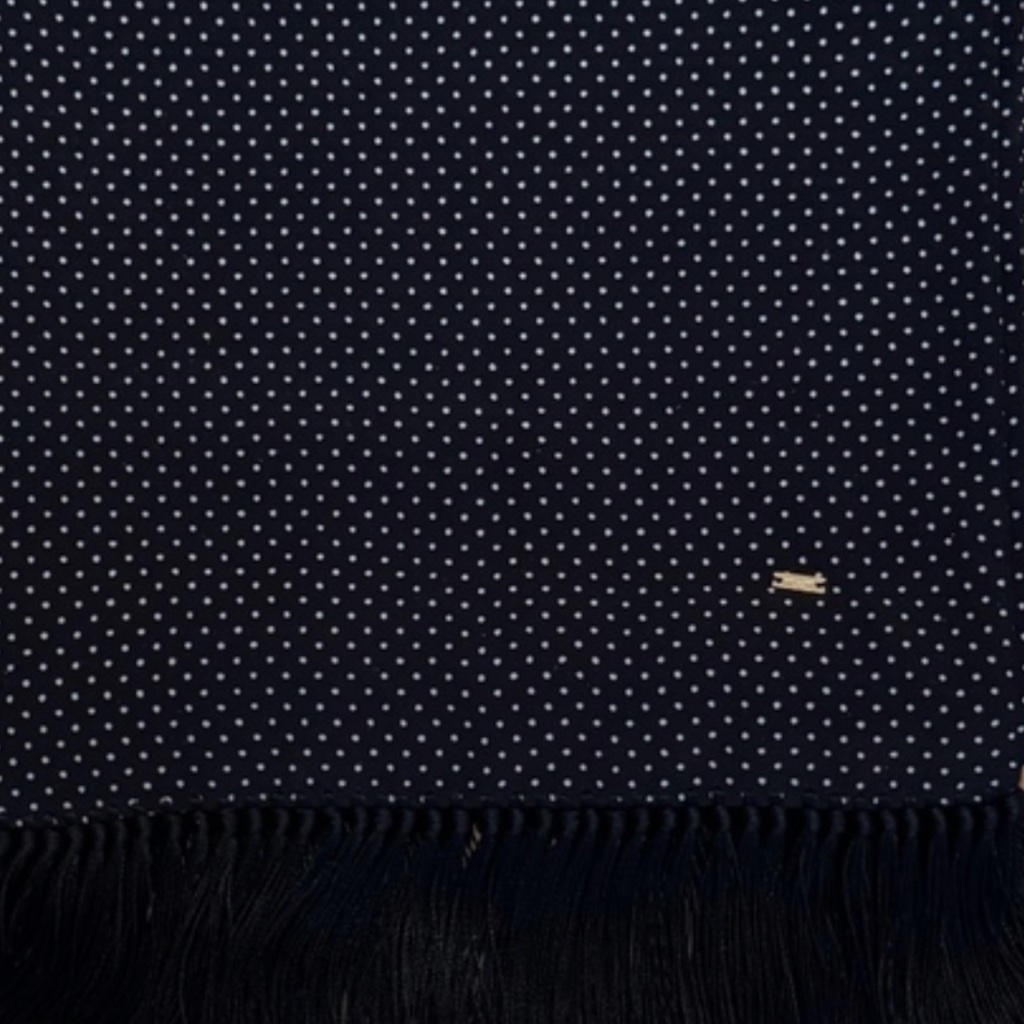 Saint Laurent - 100% Silk Black & White Polka Dot Fringe Scarf